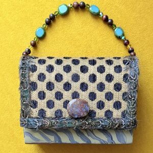 Vintage Sasha Mini Polka Dot Multicolor Feather Trim Beaded Hand Strap Purse